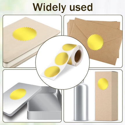 Gold Seals for Certificates 2" Round Gold Envelope Seal Stickers Golden Metallic Embossing Foil Sticker with Serrated Edge for Package, Wedding Envelope, Graduation, 250 Stickers Per Roll