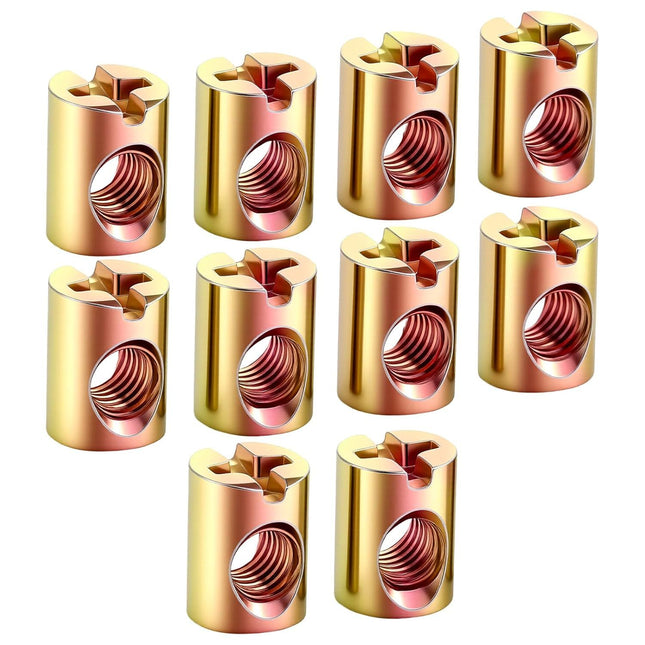 10 PCS M6 Barrel Nut Slotted Barrel Cross Dowel Nut Replacement Cross Dowels Barrel Nuts for Furniture Bed