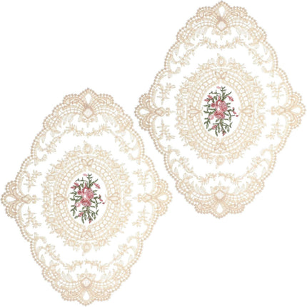 2PCS Lace Doilies for Tables, Lace Placemats Doilies for Tables Beige Embroidered Cup Mats Table Mats, Elegant and Retro for Desktop Decoration, Heat Insulation