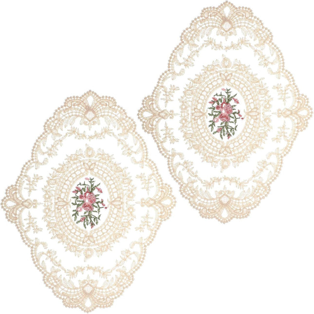 2PCS Lace Doilies for Tables Lace Placemats Doilies for Tables Beige Embroidered Cup Mats Table
