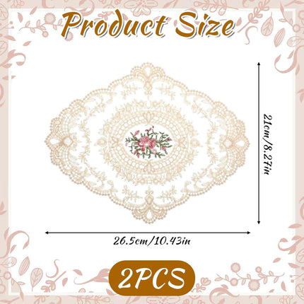 2PCS Lace Doilies for Tables, Lace Placemats Doilies for Tables Beige Embroidered Cup Mats Table Mats, Elegant and Retro for Desktop Decoration, Heat Insulation