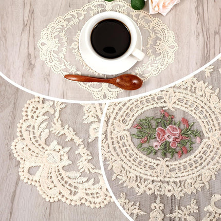 2PCS Lace Doilies for Tables, Lace Placemats Doilies for Tables Beige Embroidered Cup Mats Table Mats, Elegant and Retro for Desktop Decoration, Heat Insulation