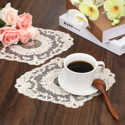 2PCS Lace Doilies for Tables, Lace Placemats Doilies for Tables Beige Embroidered Cup Mats Table Mats, Elegant and Retro for Desktop Decoration, Heat Insulation