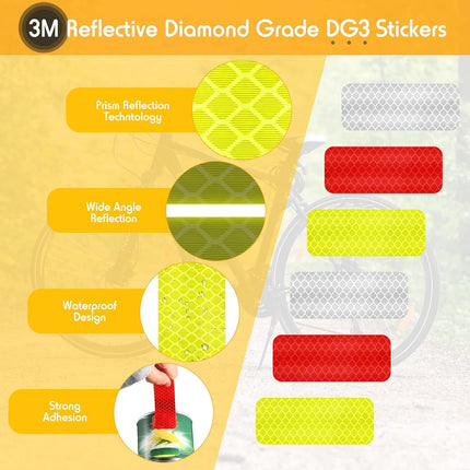Warning Reflective Stickers Safety Night Visibility Adhesive Stickers Waterproof Reflective Tape Decal for Vehicle Motorcycle Bicycle, 1.18 x 3.25 Inch(24 Pieces)