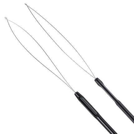 10 Pieces Hair Extension Loop Needle Threader Pulling Hook Tool and Bead Device Tool Black Loop Threader for Hair or Feather Extensions (Black)