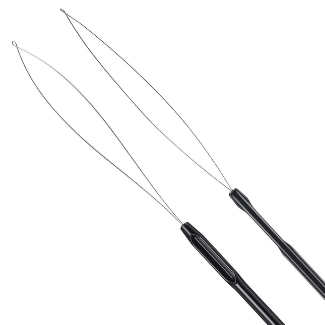 10 Pieces Hair Extension Loop Needle Threader Pulling Hook Tool and Bead Device Tool Black Loop Threader – product detail