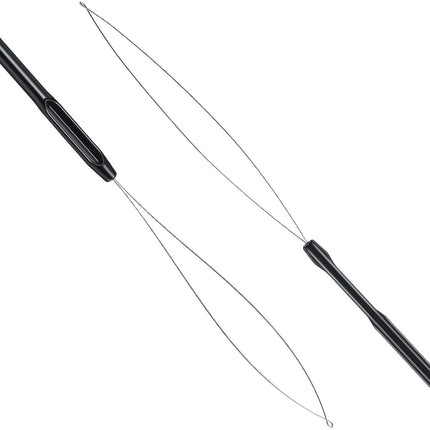 10 Pieces Hair Extension Loop Needle Threader Pulling Hook Tool and Bead Device Tool Black Loop Threader for Hair or Feather Extensions (Black)