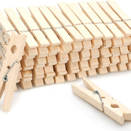 Clothes Pins Wooden – 50 Pack Wooden Clothespins 2.9 Inch with Rust-Resistant Coil, Natural Wood Clips for Laundry, Hanging Clothes, Crafts & DIY