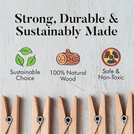 Clothes Pins Wooden – 50 Pack Wooden Clothespins 2.9 Inch with Rust-Resistant Coil, Natural Wood Clips for Laundry, Hanging Clothes, Crafts & DIY