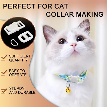 CooBigo 3/8" Breakaway Cat Collars Clasp Kit, 20 Set Break Away Lanyard Clasp Cat Safety Collar Paracord Buckles Accessories(White)