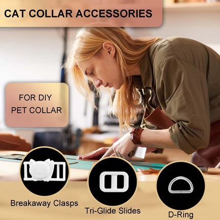 CooBigo 3/8" Breakaway Cat Collars Clasp Kit, 20 Set Break Away Lanyard Clasp Cat Safety Collar Paracord Buckles Accessories(White)