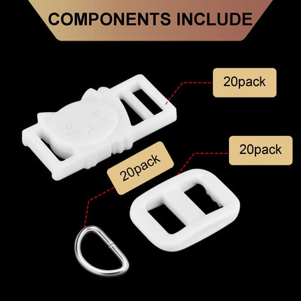 CooBigo 3/8" Breakaway Cat Collars Clasp Kit, 20 Set Break Away Lanyard Clasp Cat Safety Collar Paracord Buckles Accessories(White)