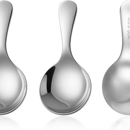 304 Stainless Spoons for Canisters, 3 PCS Short Handle Spoons, Silver Mini Scoops, Thickened Small Round Spoon, Small Coffee Scoops Candy Scoops for Salt Sugar Condiments Tea Desserts Coffee