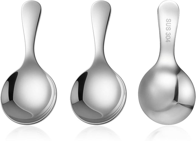 304 Stainless Spoons for Canisters 3 PCS Short Handle Spoons Silver Mini Scoops Thickened Small