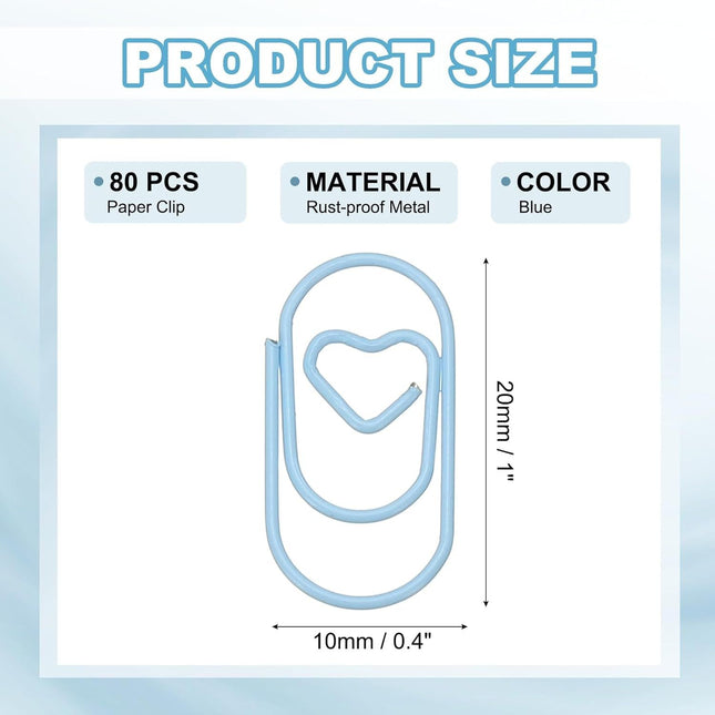 1x0.4 Inch Mini Paper Clip 80 Pcs Metal Heart Paper Clip Wide Rust-Proof Strong Durable – product detail