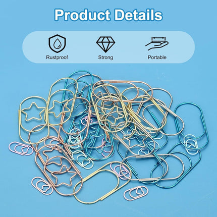 1x0.4 Inch Mini Paper Clip, 80 Pcs Metal Heart Paper Clip Wide Rust-Proof Strong Durable Small Cute Bulk for Office Supplies Document Organization Binder Bookmarks Planner, Blue