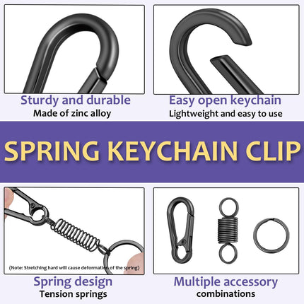 4Pack Small Carabiner Keychain, Spring Keyring Holder Organizer Clips, Metal Snap Hook Clip for Car Key Chain, Keyrings Holder, Purse Hook, Paracord Keychain Lanyard, Men and Women Key Fob (Black)