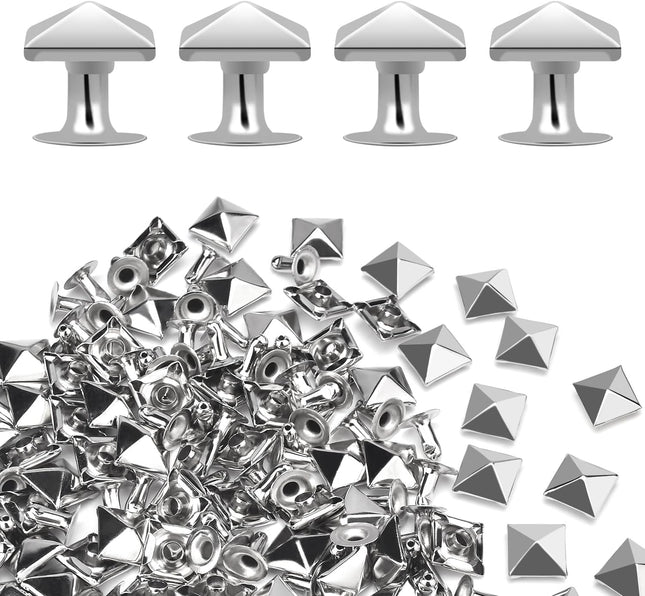 100 Sets 10mm Square Leather Rivets Metal Pyramid Spike Studs Rivet for Leather Wrists Boots Clothing