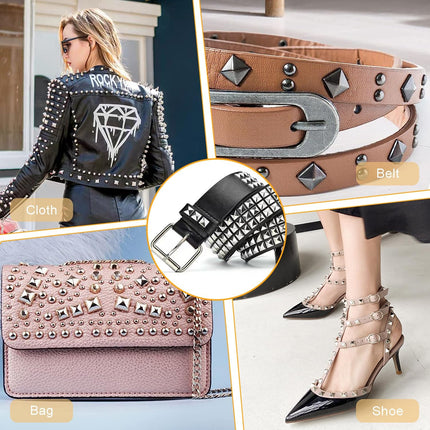 100 Sets 10mm Square Leather Rivets, Metal Pyramid Spike Studs Rivet for Leather Wrists Boots Clothing Pet Collars Belt Bags Punk Bracelets Key Fob DIY Repair and Decoration (Silver)