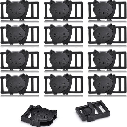 25Pack 3/8" Cat Collar Breakaway Clasps Accessories Plastic Adjustable Buckle Small Pet Supplies for Kitten Collar Straps DIY Cat Stuff(Black)