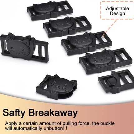 25Pack 3/8" Cat Collar Breakaway Clasps Accessories Plastic Adjustable Buckle Small Pet Supplies for Kitten Collar Straps DIY Cat Stuff(Black)
