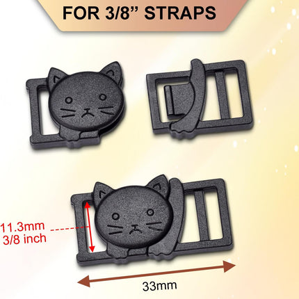 25Pack 3/8" Cat Collar Breakaway Clasps Accessories Plastic Adjustable Buckle Small Pet Supplies for Kitten Collar Straps DIY Cat Stuff(Black)