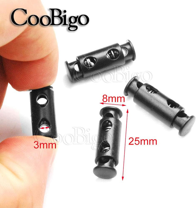 CooBigo 50pcs Cord Lock Ends 3mm Double Hole Fastener Slider Rope Clip Spring Clamp Stopper For – product detail