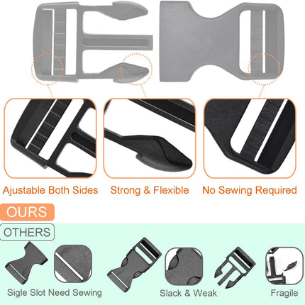 6 Pack 1" Buckle Quick Side Release Buckles Dual Adjustable No Sewing Clips Plastic Buckle Replacement for Nylon Webbing Straps Backpack Belt Dog Collars(Inner Diameter 1 Inch)