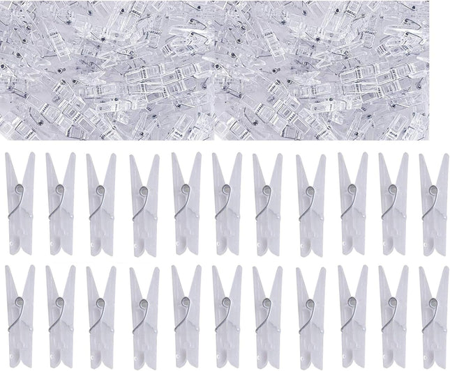 Yansanido 100pcs Mini Clear Plastic Utility Paper Clip Clothespins Clips Clothes Line String Clips