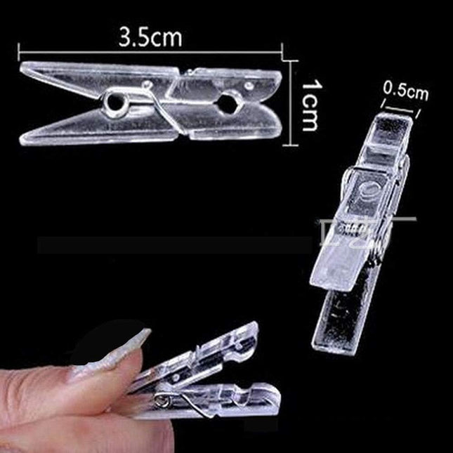 Yansanido 100pcs Mini Clear Plastic Utility Paper Clip Clothespins Clips Clothes Line String Clips – product detail