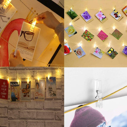 Yansanido 100pcs Mini Clear Plastic Utility Paper Clip, Clothespins Clips, Clothes Line String Clips, mini Clothes Pins for Photo for String Fairy Lights Color Clear(100pcs Clear Plastic Clips)