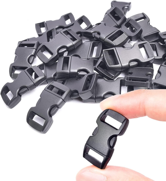 CooBigo 100 Pack 3/8 Inch Curved Contoured Paracord Bracelet Clips Plastic Quick Side Release Buckles