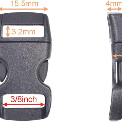 CooBigo 100 Pack 3/8 Inch Curved Contoured Paracord Bracelet Clips Plastic Quick Side Release Buckles for Paracord Bracelets Clasps Masks Dog Collar Straps Accessories