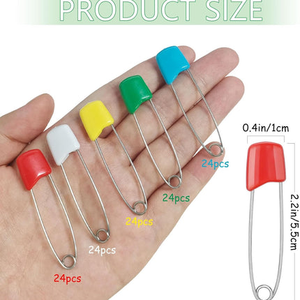 120 Pcs Diaper Pins,2.2 Inch Baby Safety Pins Colorful Stainless Steel Diaper Nappy Pins for Cloth Diapers,Plastic Head,5 Colors,Safe Locking Closures