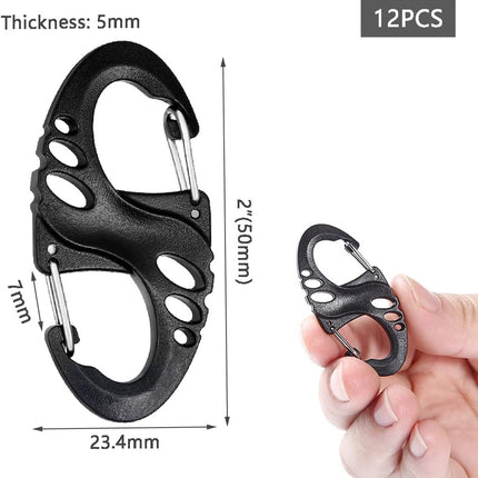 12 Pack 2" Carabiner Clip Plastic S Carabiner Clips Paracord Keychain Hooks for Key Chain Backpacks Bags Zipper Clip Accessories
