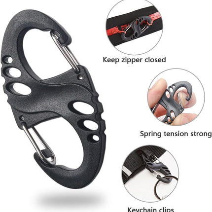 12 Pack 2" Carabiner Clip Plastic S Carabiner Clips Paracord Keychain Hooks for Key Chain Backpacks Bags Zipper Clip Accessories