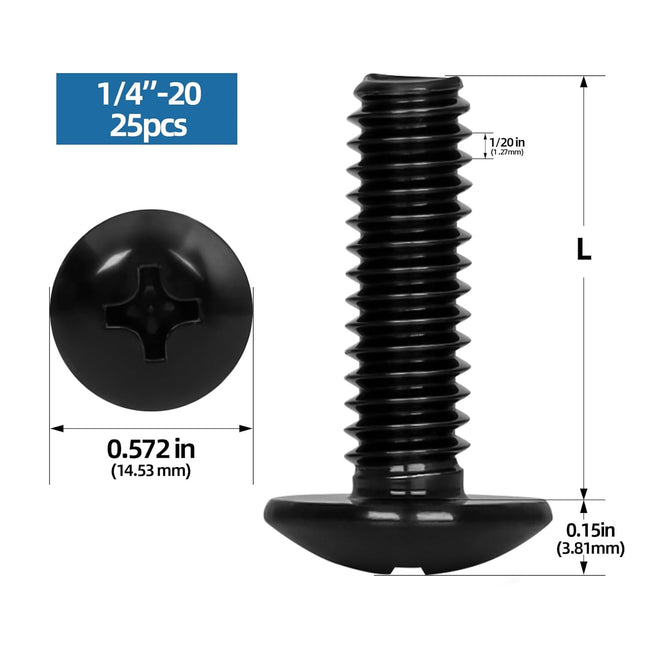 1/4 -20 x 1/2 Truss Head Machine Screws Full Thread 304 Stainless Steel Black Finish 25 PCS – product detail