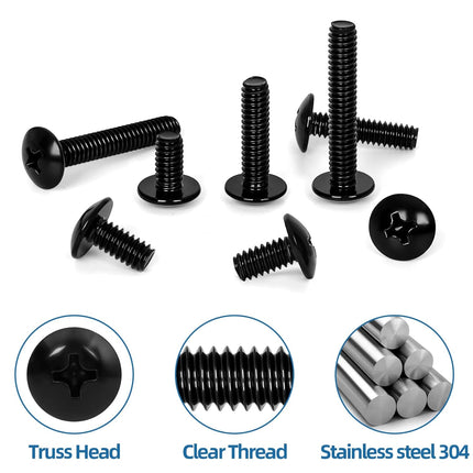 1/4"-20 x 1/2" Truss Head Machine Screws, Full Thread, 304 Stainless Steel Black Finish, 25 PCS