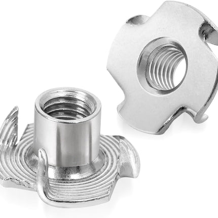 1/4"-20 Stainless Steel T-Nuts Durable Anti-Corrosion Threaded Inserts Tee Nut Four Prongs Nut for Wood and Furniture, 50 PCS