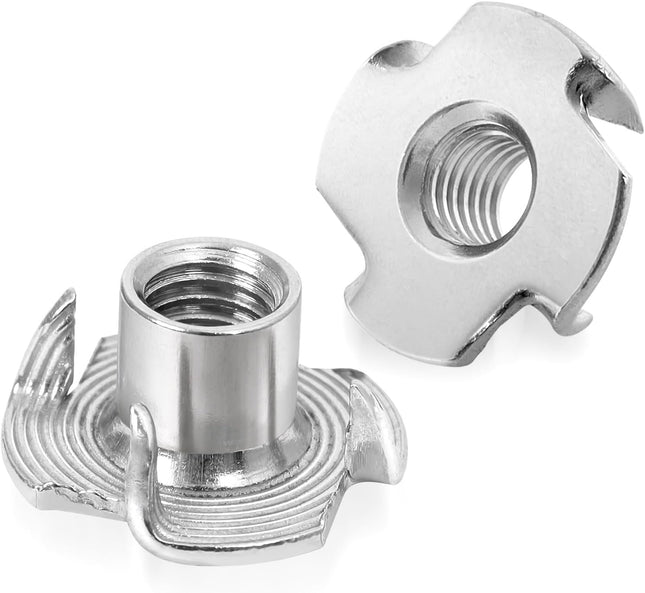 1/4 -20 Stainless Steel T-Nuts Durable Anti-Corrosion Threaded Inserts Tee Nut Four Prongs Nut for Wood and