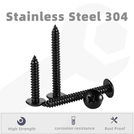 #14 x 1 Truss Head Wood Screws Sheet Metal Screw, Self Tapping, 18-8 Stainless Steel 304 Black Finish, 25 PCS