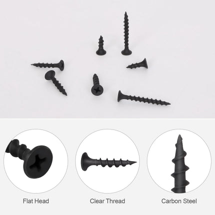 #8 x 1-5/8" Drywall Screws Coarse Thread Black Phosphate Coated Flat Head Fast Self Tapping Wood Screws for Drywall, Wood and Furniture, 100 PCS