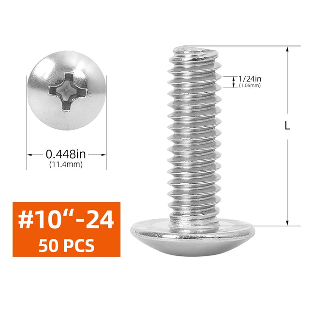10-24 x 1-1/2 Truss Head Bolts Machine Screws Full Thread 304 Stainless Steel 50 PCS – product detail
