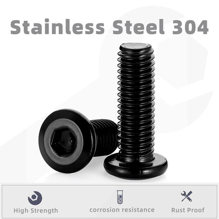 1/4-20 x 1/2" Flat Round Socket Screws Connector Bolts for Furniture, Stainless Steel 304 Black Finish, Full Thread, 25 PCS