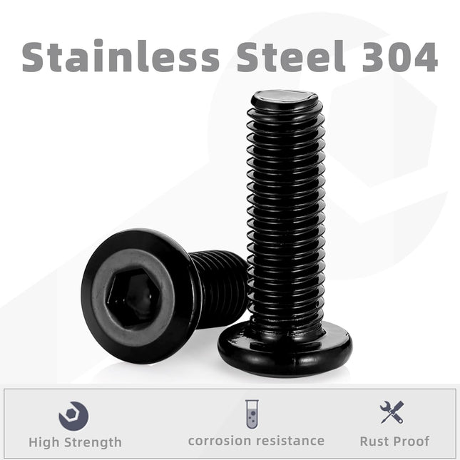 1/4-20 x 1/2 Flat Round Socket Screws Connector Bolts for Furniture Stainless Steel 304 Black Finish Full – product detail