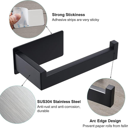 Toilet Paper Holder, Adhesive Toilet Paper Roll Holder, SUS304 Stainless Steel Rustproof Wall for Bathroom, Kitchen and Washroom, Black