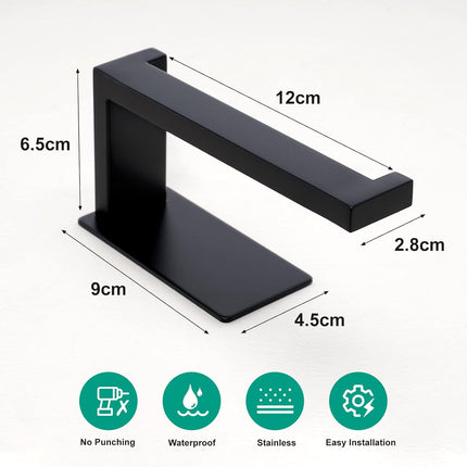 Toilet Paper Holder, Adhesive Toilet Paper Roll Holder, SUS304 Stainless Steel Rustproof Wall for Bathroom, Kitchen and Washroom, Black