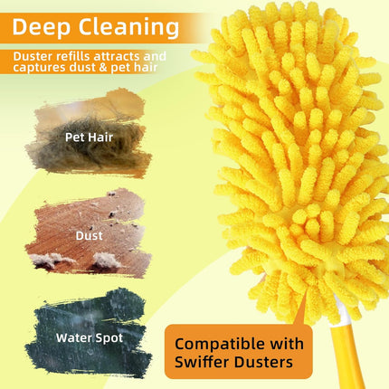 Reusable Duster Refill Compatible with Swiffer Hand Duster - 360 Heavy Duty Dusters Refills - Microfiber Ceiling Fan Duster for Swiffer Dusters Extended Handle, 4 Pack(Handle is Not Included)