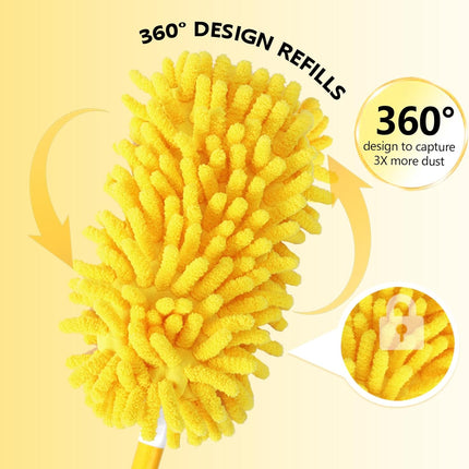 Reusable Duster Refill Compatible with Swiffer Hand Duster - 360 Heavy Duty Dusters Refills - Microfiber Ceiling Fan Duster for Swiffer Dusters Extended Handle, 4 Pack(Handle is Not Included)