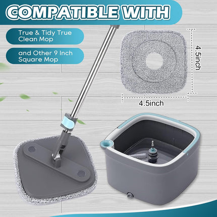 Square Microfiber Mop Pads Compatible with True & Tidy True Spin Mop - Mop Replacement Pads for Square Spin Mop and Bucket - Washable Pads fit for All 9 Inch Square Spin Mop (4 Pack)